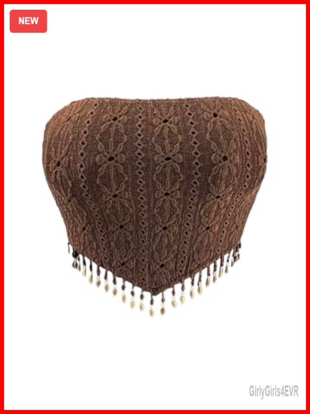 MakeMeChic Strapless Tube Top Backless Jacquard Fringe Boho Crop Top